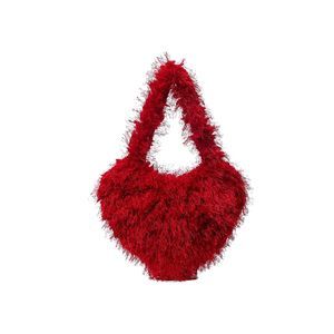 Faux Fur Handbags Heart Shape Top Handle Y2K Fuzzy Clutch Purses ^_^